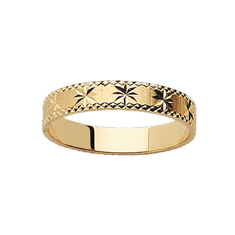 Alliance de mariage pour femme en or jaune | Motifs lapidés étoiles