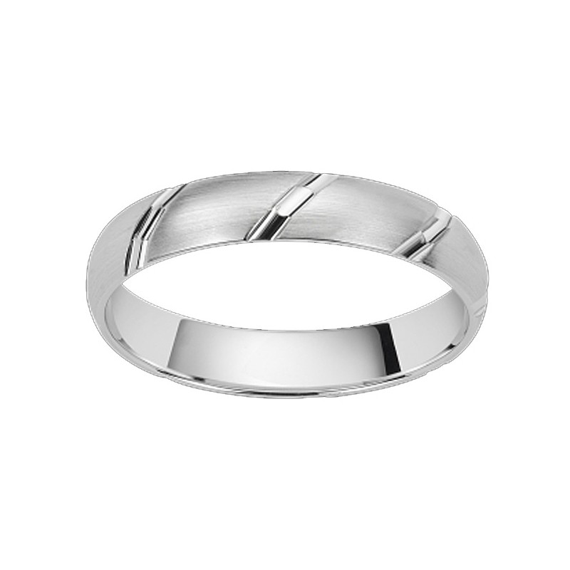 Alliance de mariage pour femme en or blanc | Lignes diagonales