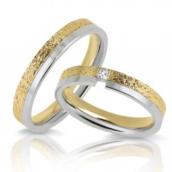Alliance couple originale, en or 18 carats + diamants