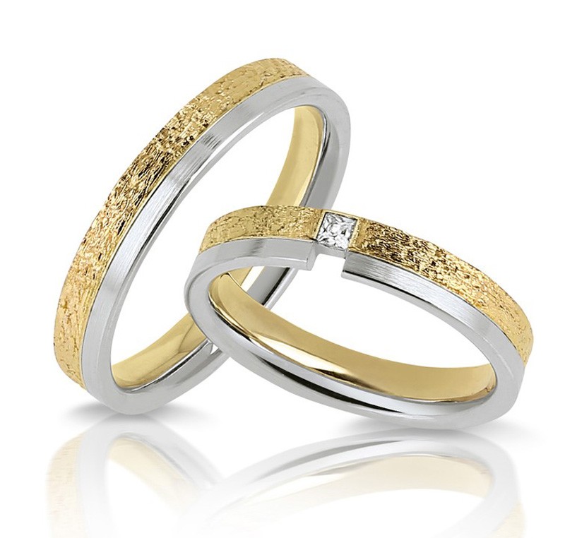 Alliance couple originale, en or 18 carats + diamants